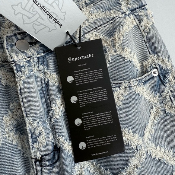 NWT Supermade High Rise Star Patch Rhombus Distressed Denim Straight Leg Jeans L - Picture 8 of 16